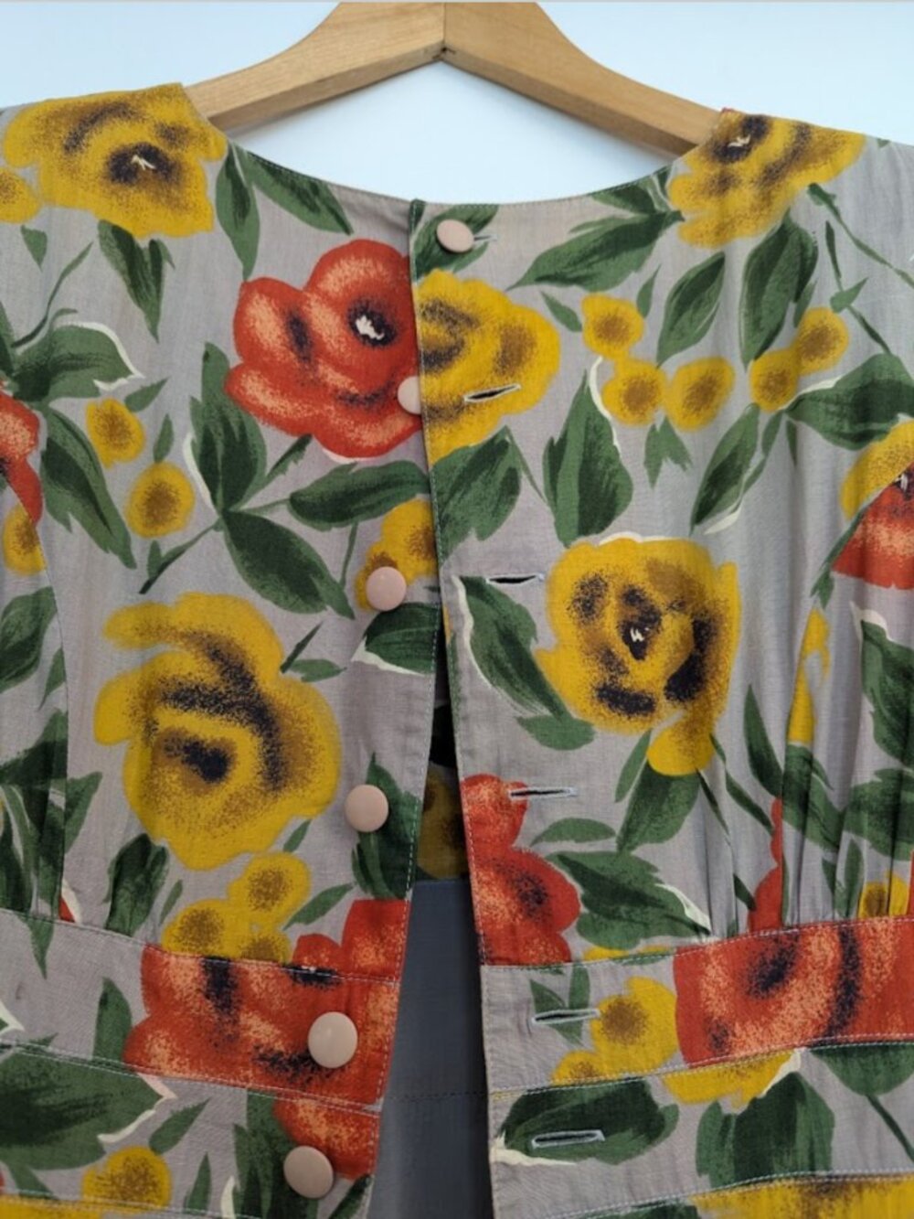 Vintage Cotton Poplin Dress Full Button Back Lined Brunch Floral Romantic - Picture 7 of 16